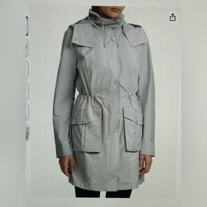 Cole Haan Pearl Grey Stand Collar Packable Rain Jacket